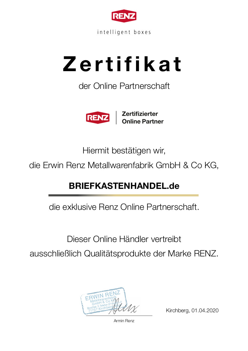 Zertifikat Autorisierter RENZ Online Partner